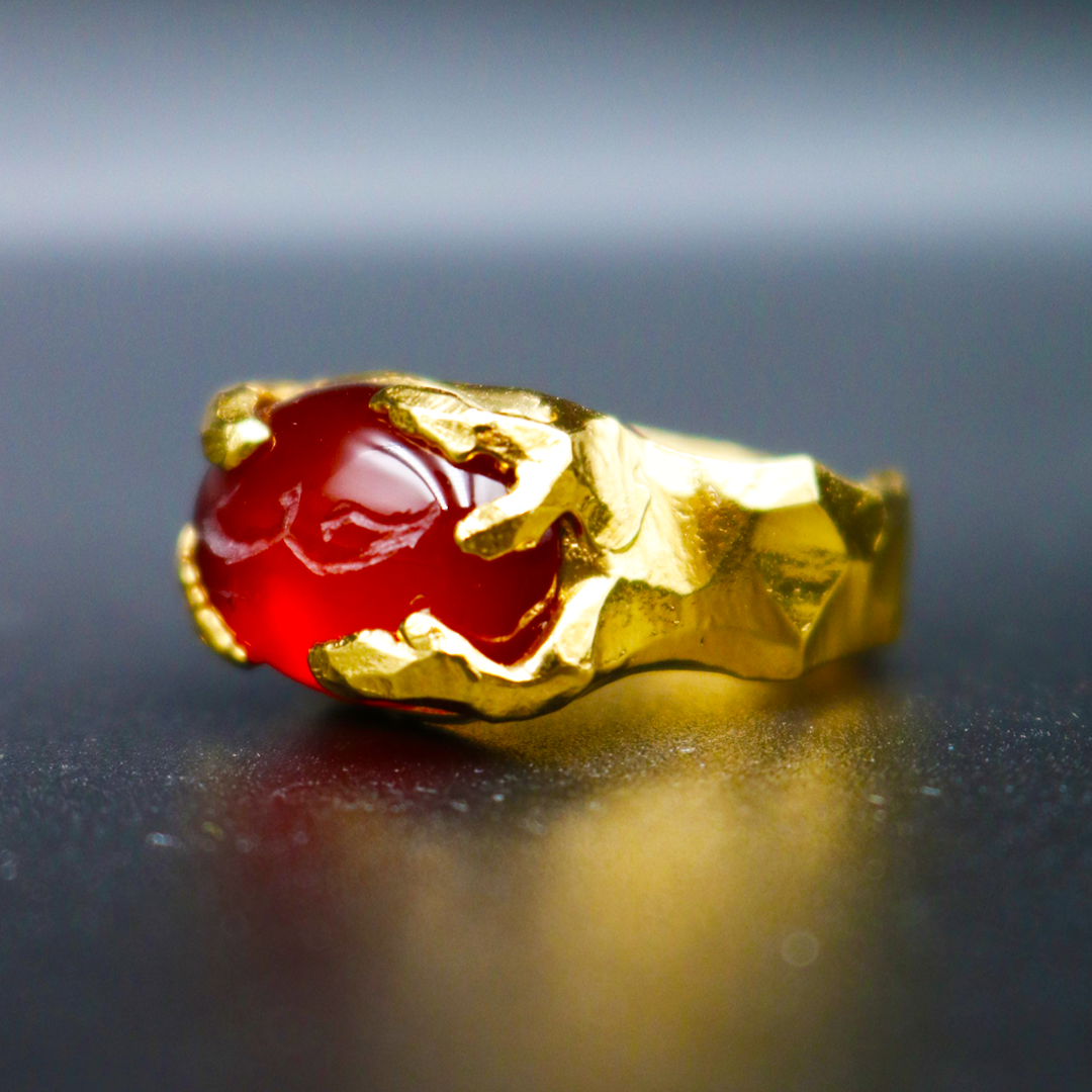 Small Custom Arabic Aqeeq Gemstone Ring 24K Gold Plated