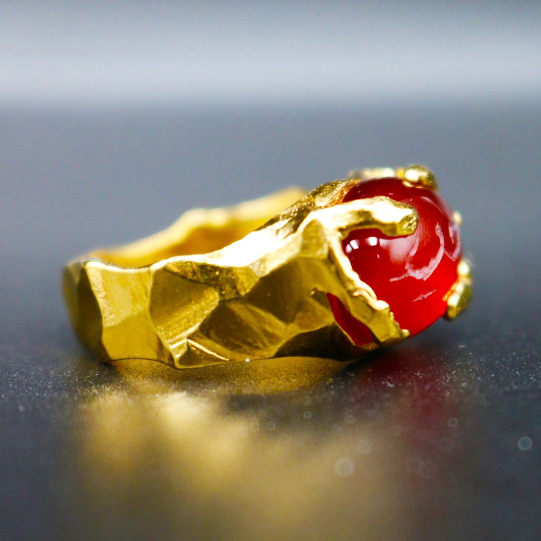 Small Custom Arabic Aqeeq Gemstone Ring 24K Gold Plated