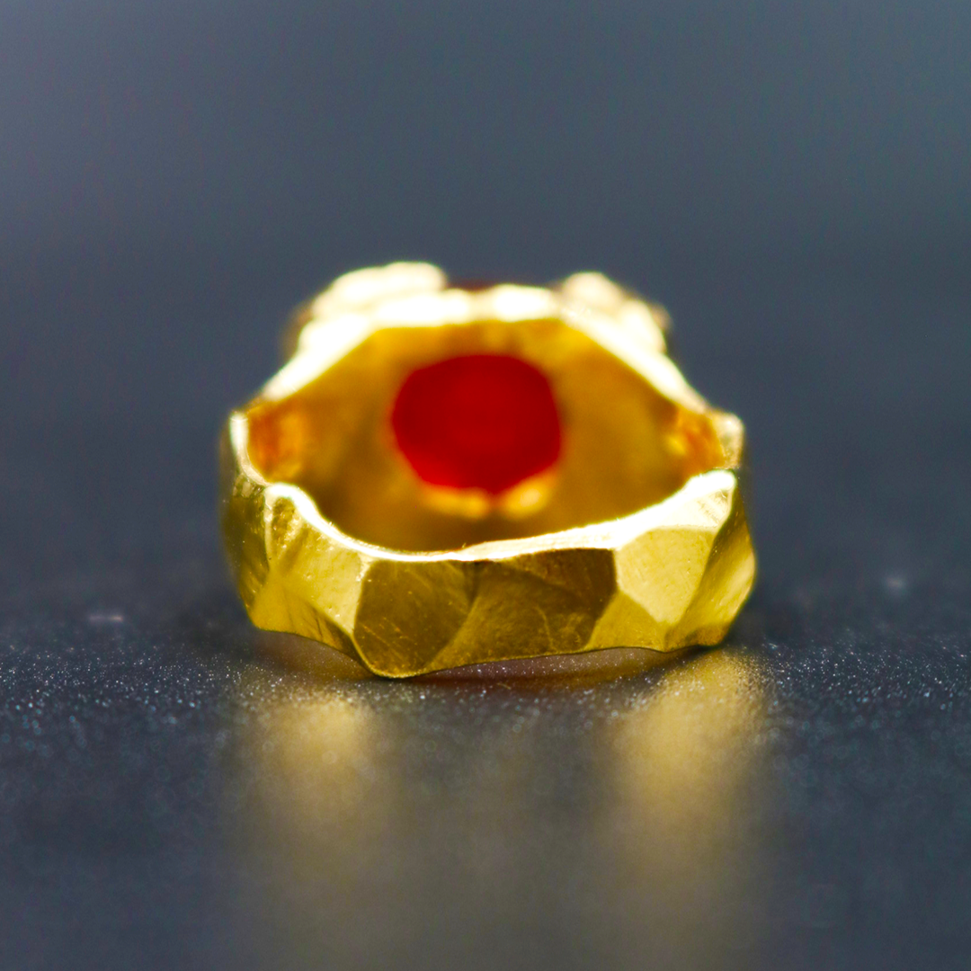 Small Custom Arabic Aqeeq Gemstone Ring 24K Gold Plated