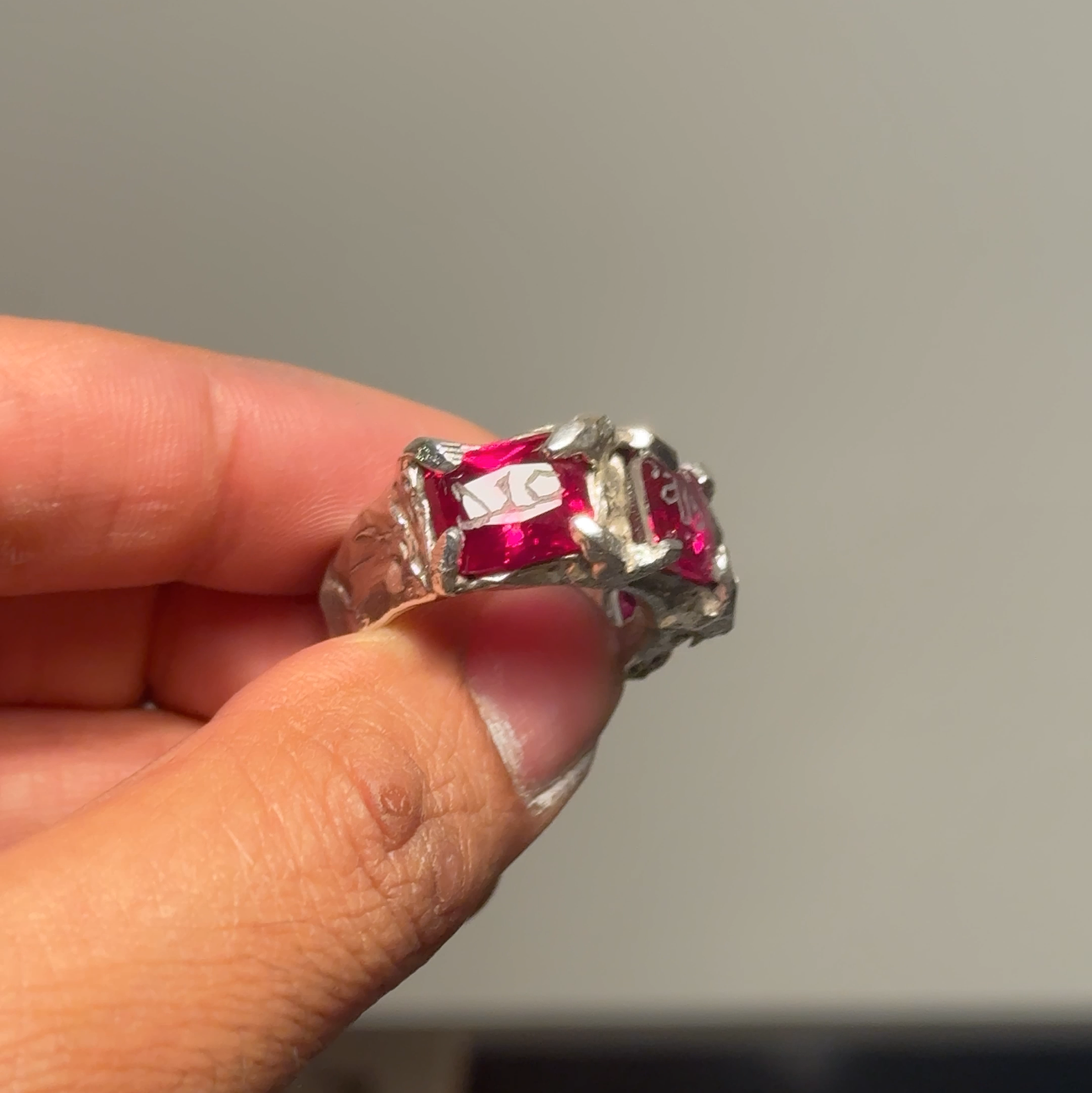 Triple Engraved Gemstone Ring