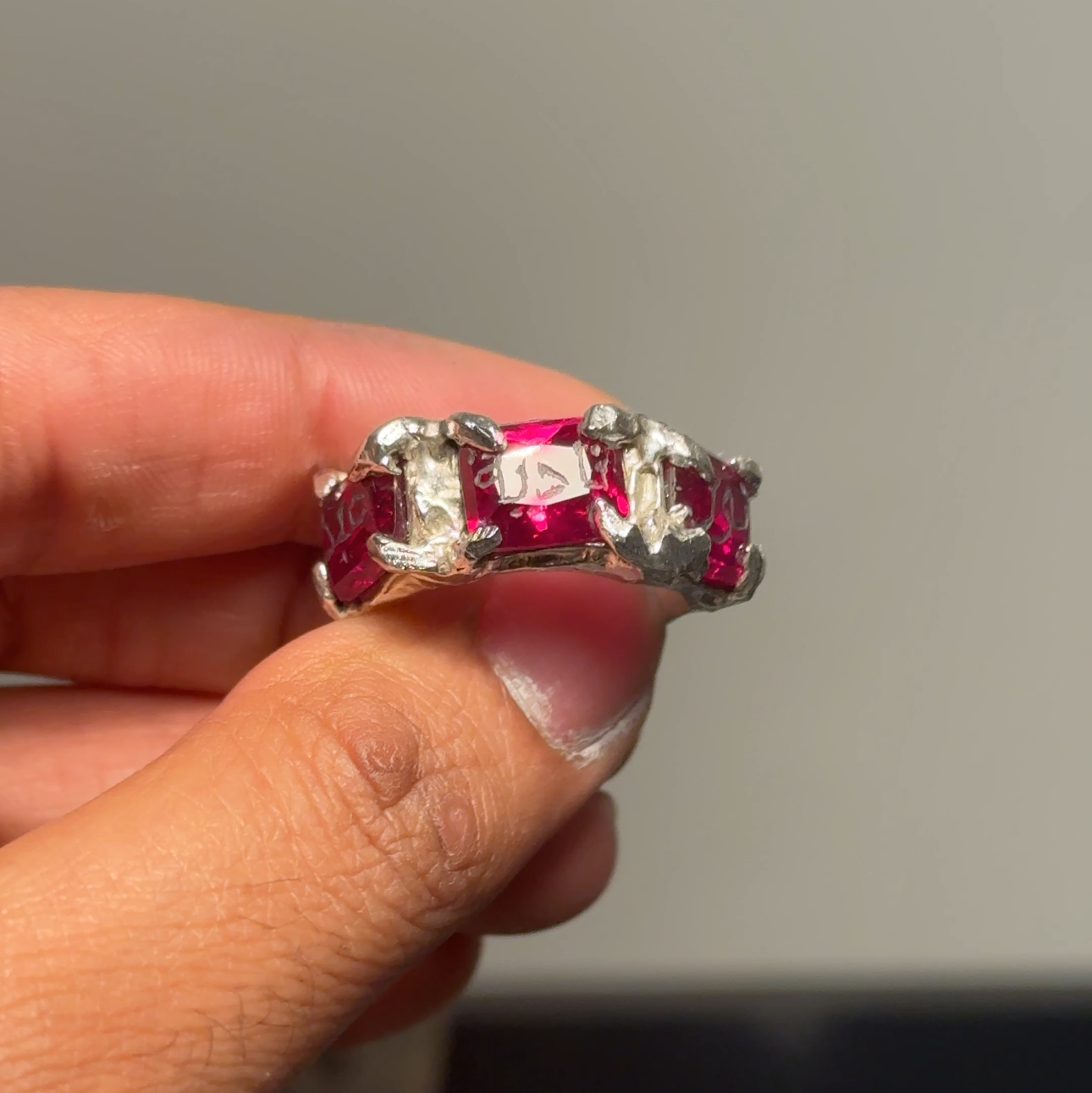 Triple Engraved Gemstone Ring