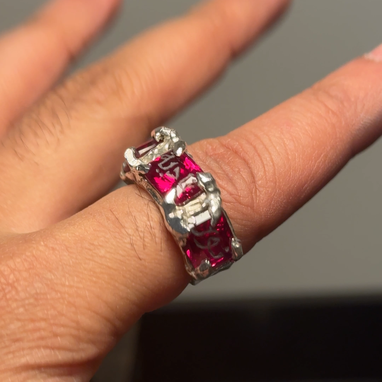 Triple Engraved Gemstone Ring