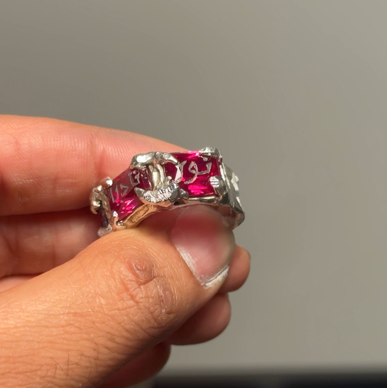 Triple Engraved Gemstone Ring